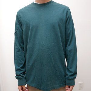 Basic Essential Dark Green Long Sleeve Cotton Tee Shirt - Size M